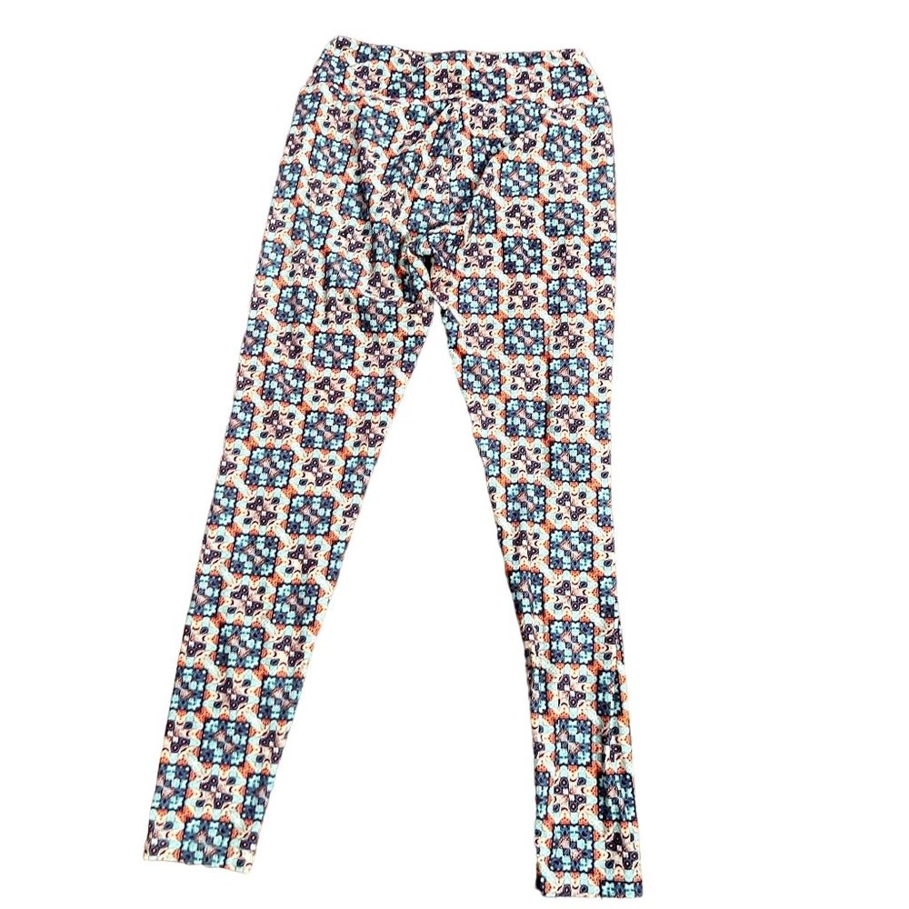 Lularoe Blue Orange Geometric Print High Waisted Soft Leggings Size One Size - Picture 3 of 5
